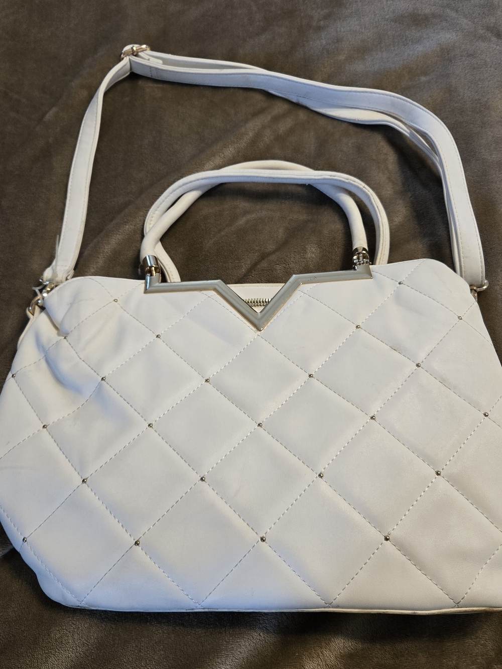 Crossi Quilted White Women's Shoulder Bag with Top Handles 15x10